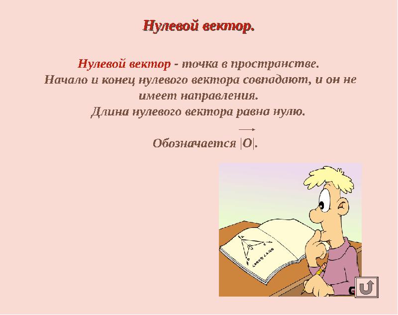 Нулевой вектор.  Нулевой вектор - точка в пространстве.  Начало