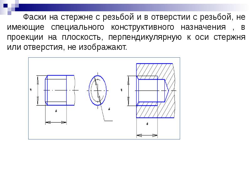 Правильное изображение внутренней резьбы на плоскости перпендикулярной оси отверстия