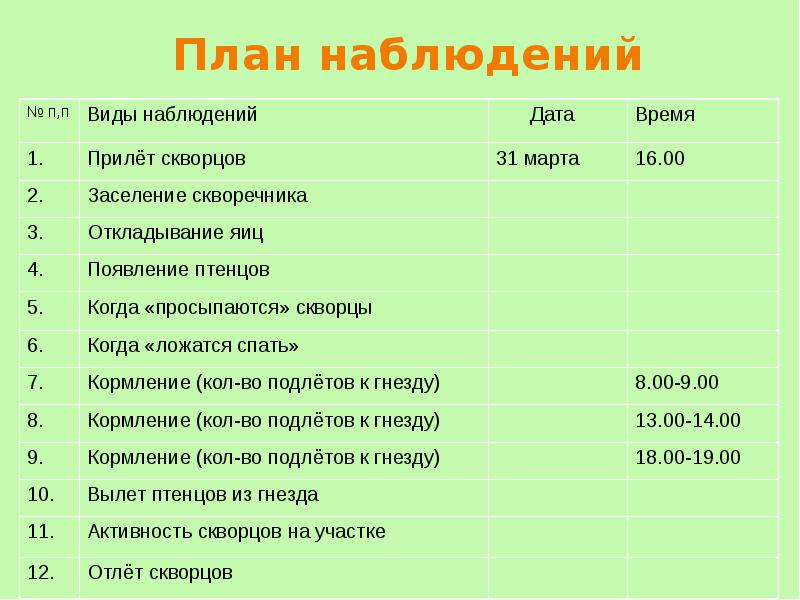 Записать 1 наблюдение. План наблюдения. Составить план наблюдения. План весенних наблюдений. План наблюдения за классом.