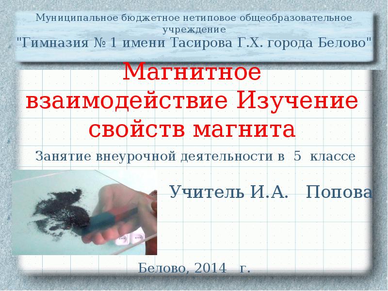 Магнитное взаимодействие Изучение свойств магнита Учитель И.А.  Попова