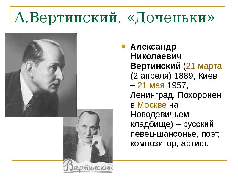 Александр николаевич вертинский презентация