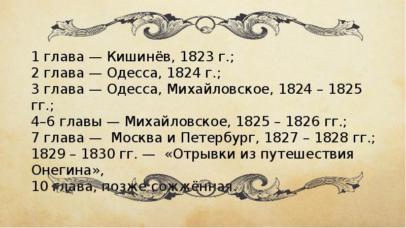 Онегин 6 глава краткое. Время и действия 1 главы Кишинёв, Одесса 1823г.