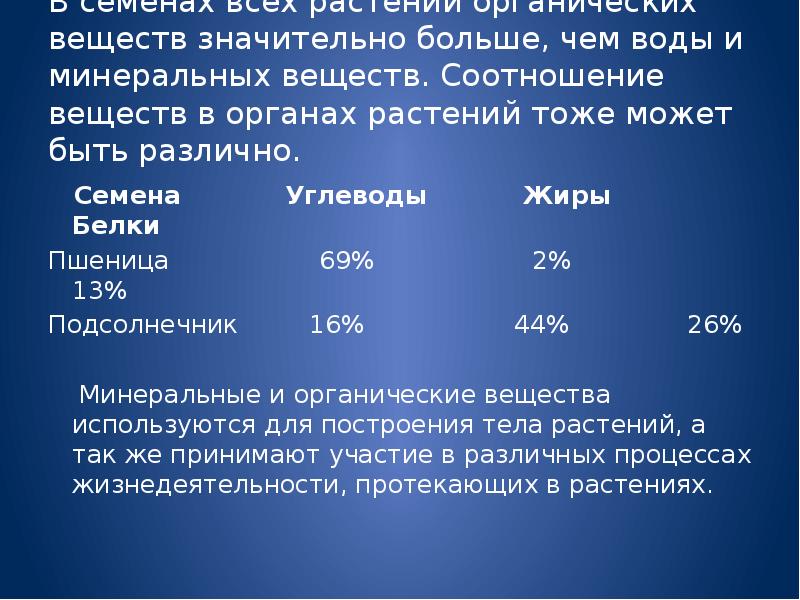 Соотношение веществ. Соотношение веществ в органах растений. Соотношение Минеральных и органических веществ. Минеральные вещества семян. Вещества семени Минеральные и органические.