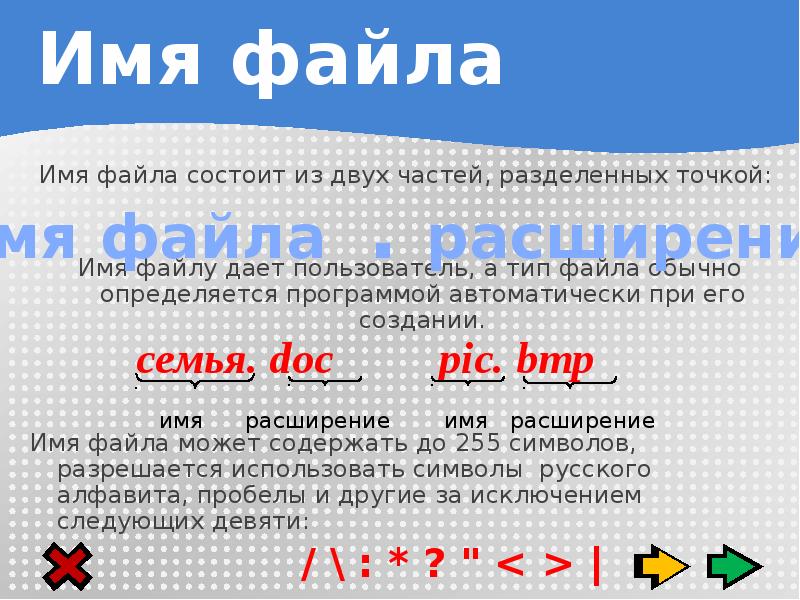 Имя файла может содержать символы. Короткое имя файла. в имени файла может использоваться значок. длина имени файла может состоять из 235 символов..