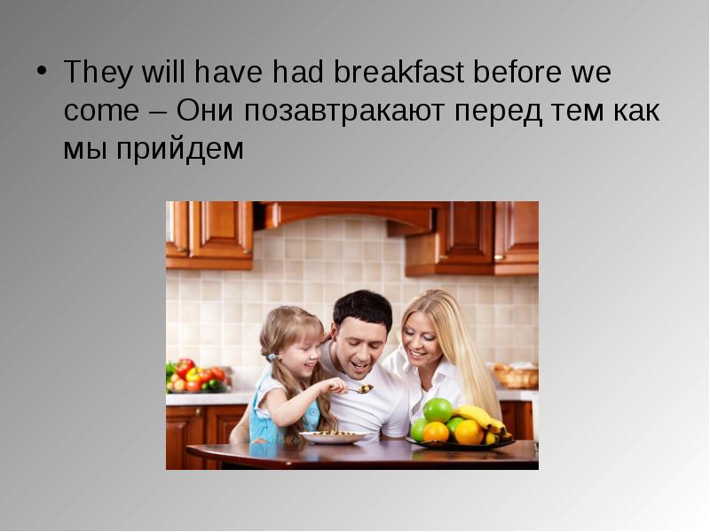 I breakfast before i went to school. They have had Breakfast. We have Breakfast before we go out. I to have Breakfast before i.