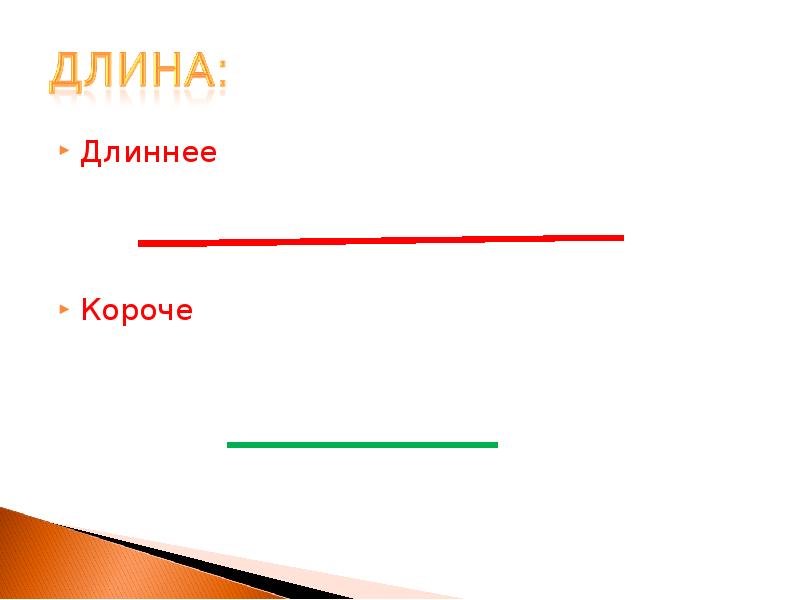 Длиннее
Длиннее
Короче Длиннее
Длиннее
Короче