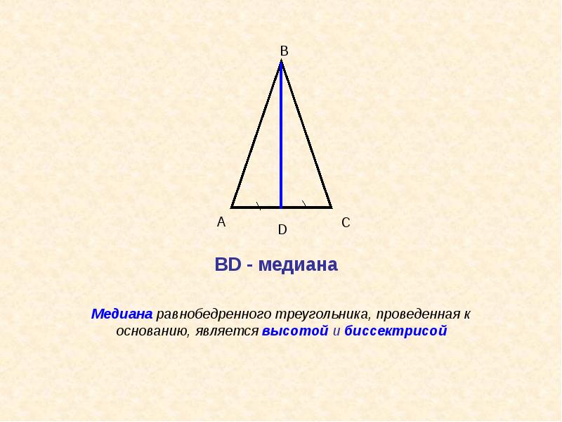 Сформулируйте свойство медианы в равнобедренном треугольнике сделайте чертеж