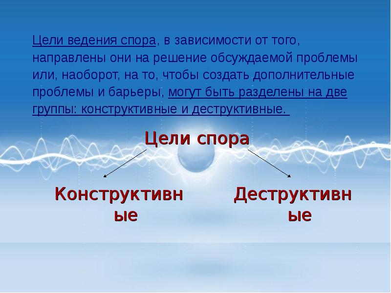 Цели спора. Методы ведения спора. Цели споров. Конструктивные цели ведения спора:.