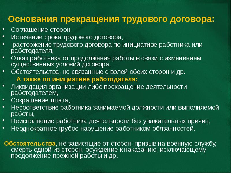 Основание прекращения трудового договора презентация