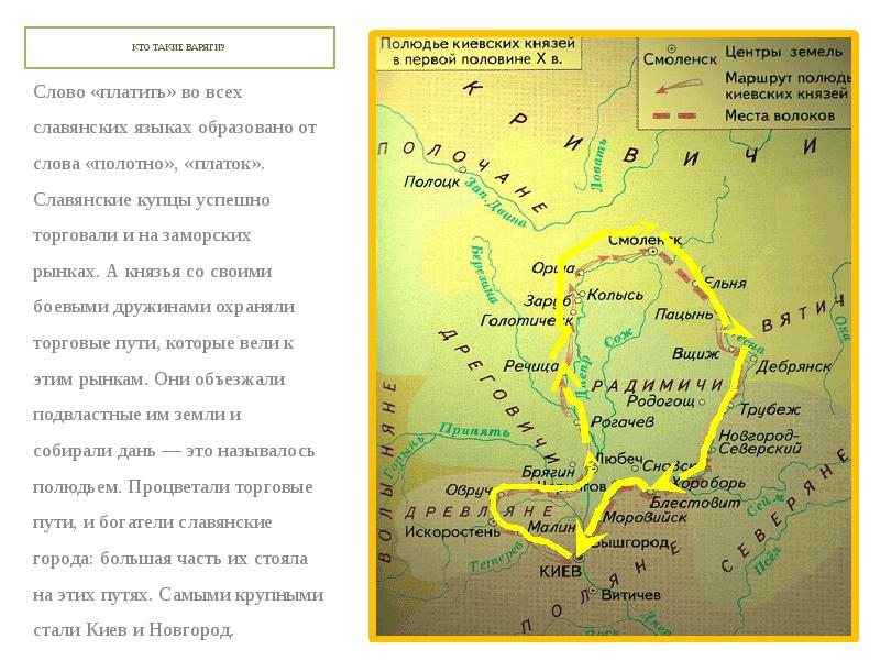 Маршрут движения княжеской дружины обозначенный на схеме связан со сбором полюдья дани