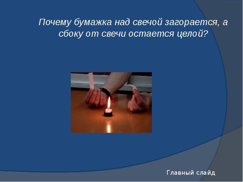 Почему бумажка над свечой загорается, а сбоку от свечи остается целой?