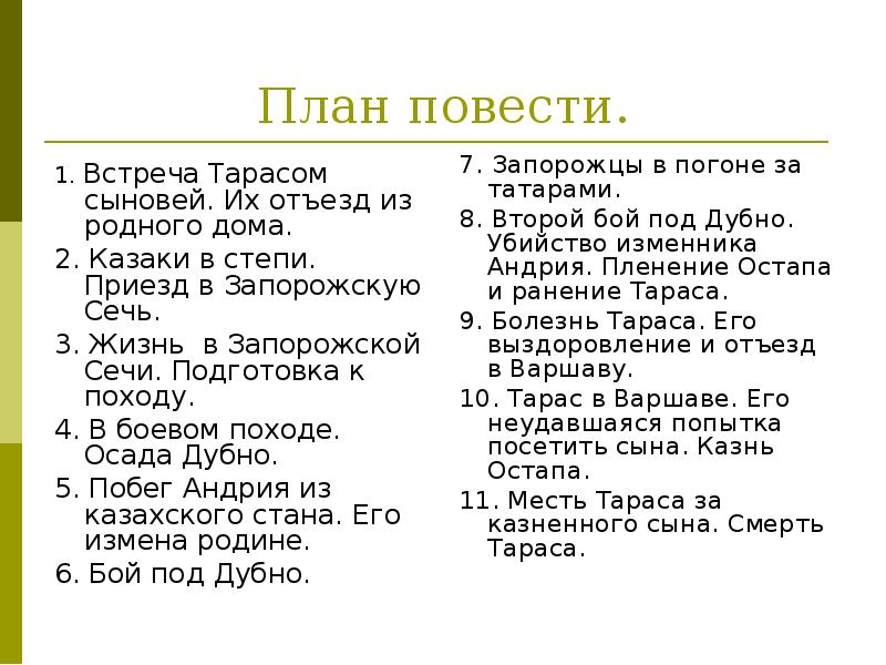 Краткая характеристика тараса. План повести Тарас Бульба. План по повести Тарас Бульба по главам. Озаглавить главы Тарас Бульба 7 класс. План рассказа Тарас Бульба.