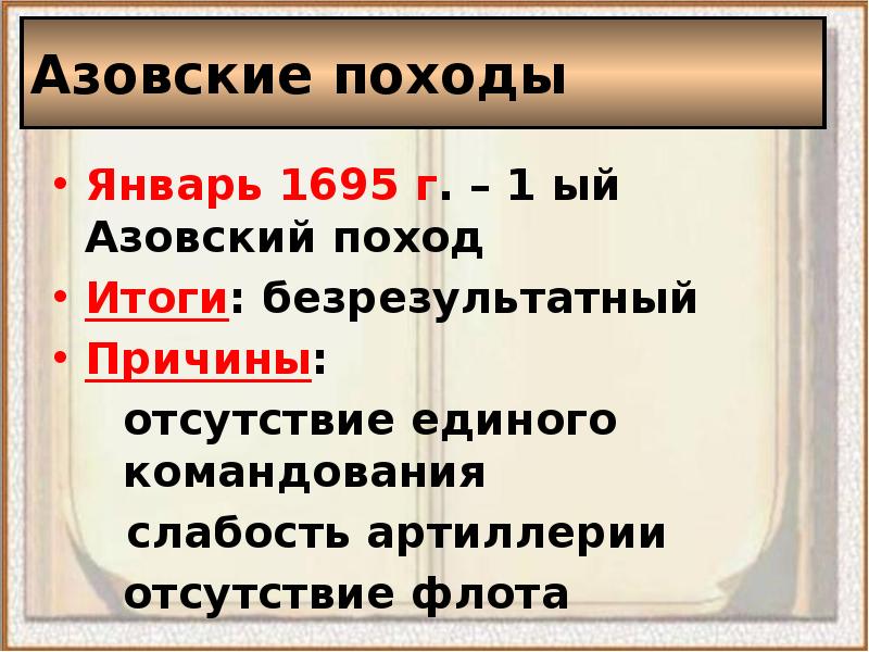 Итоги азовских походов. Причины Азовского похода 1695. Азовские походы причины и итоги. Азовский поход 1695 итог. Азовские походы результат.