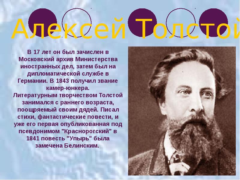 Алексей константинович толстой презентация 10 класс