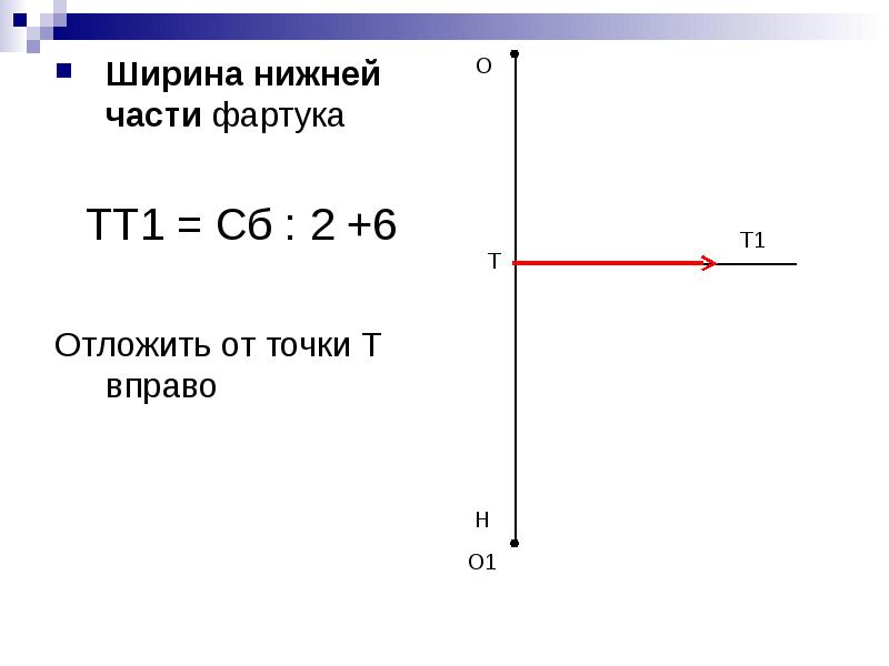 Нижняя ширина. Построение фартука точки тт1. По какой формуле рассчитывается ширина нижней части фартука TT 1.