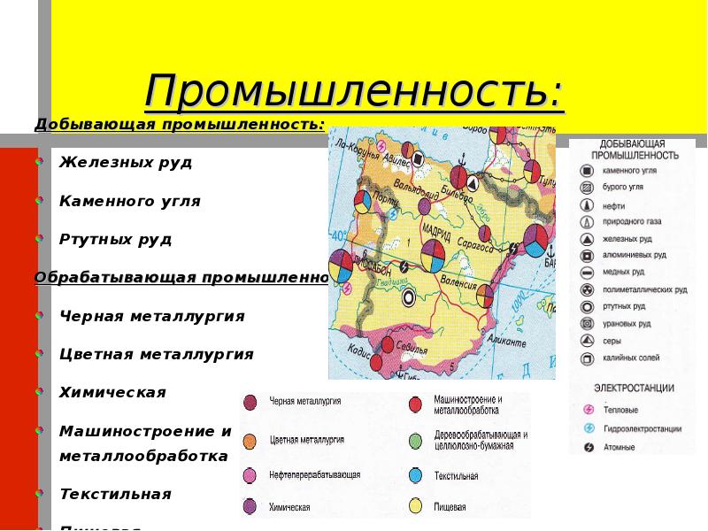Промышленность:
Добывающая промышленность:
Железных руд
Каменного угля
Ртутных руд
Обрабатывающая промышленность:
Промышленность:
Добывающая промышленность:
Железных руд
Каменного угля
Ртутных руд
Обрабатывающая промышленность: