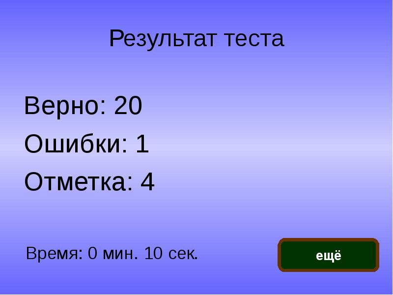 Верная 20. Результат теста на 5. Результат теста 1 ошибка. Если 3 ошибки из 20. Тест 5-00.