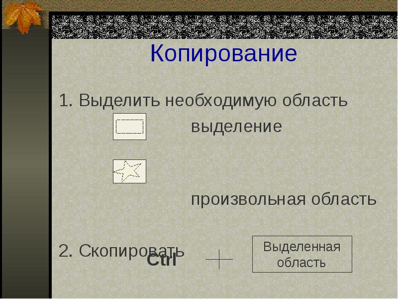 Скопировать создан. Произвольная область. Область копирования это. Выделение области. Редактор рисунка выделение и копирование области.