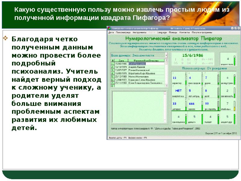 Квадрат пифагора программа для компьютера