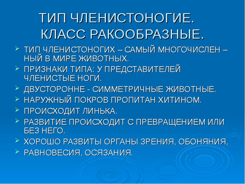 Тип членистоногие признаки класса