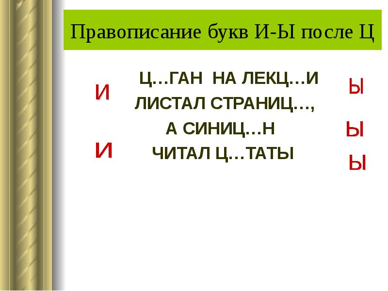 План урока буквы и ы после ц 5 класс