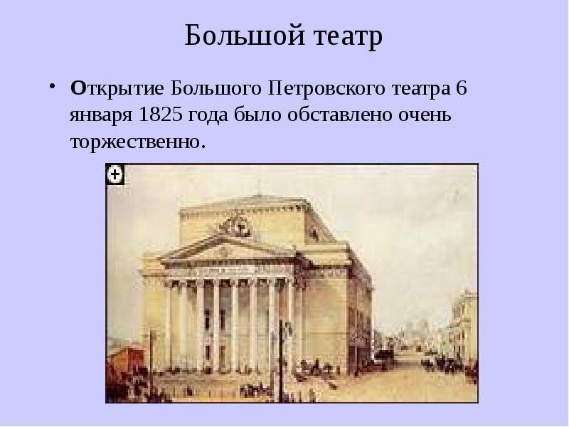 Большой театр  Открытие Большого Петровского театра 6 января 1825 года