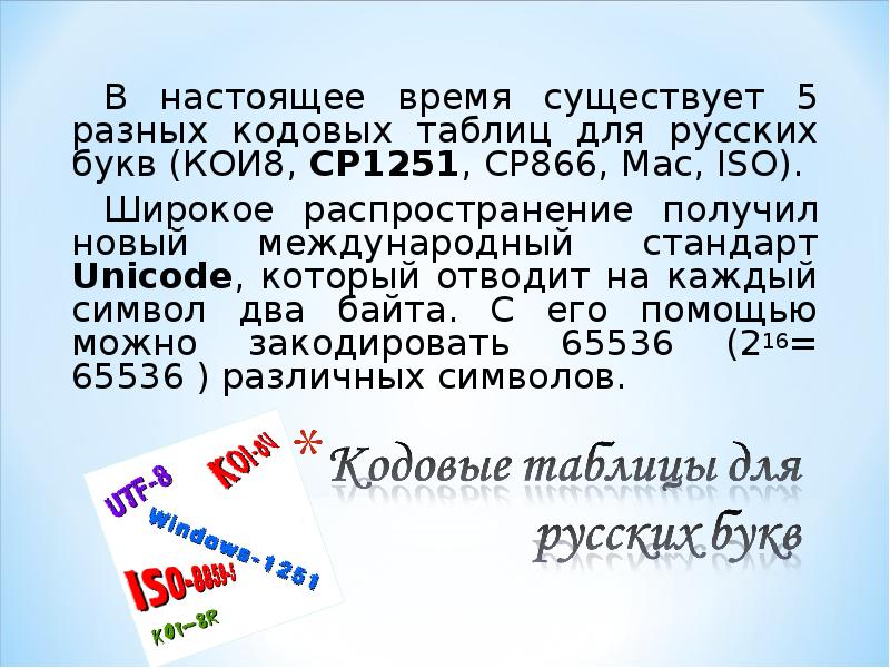 5 букв кое. Для кодирования русских букв в настоящее время применяют. 1251 Статья. Настоящее время существует 5 разных кодов таблицы для русских букв.