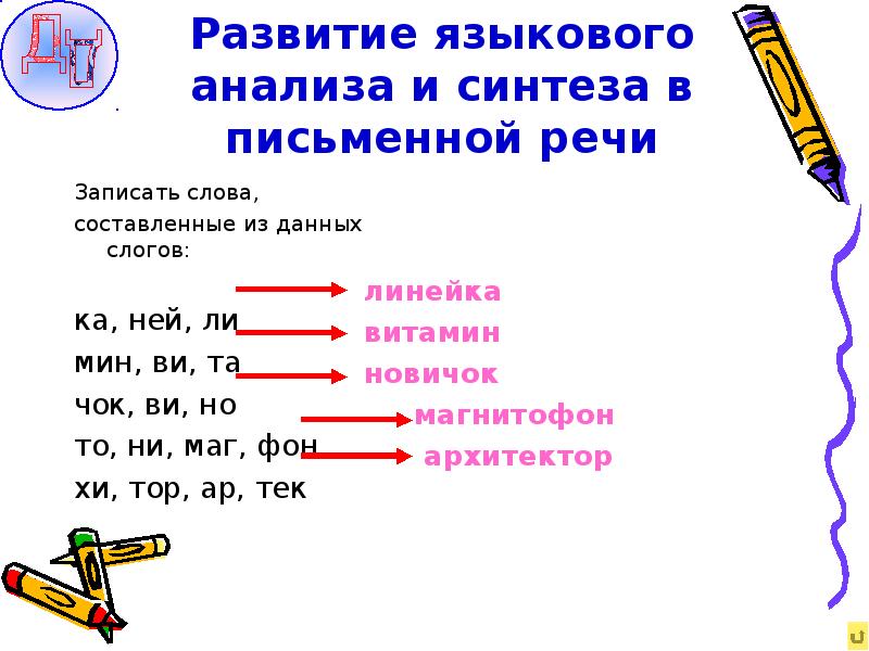 Игры на развитие языкового анализа и синтеза.