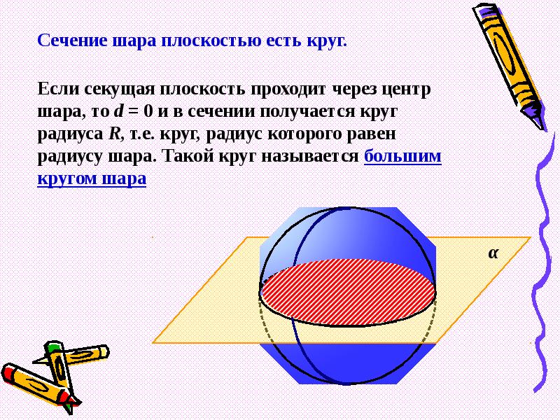 Сечение шара диаметральной плоскостью называется. Сечение шара. Сечением шара плоскостью является. Шар и сфера их сечения. Сечение сферы и шара плоскостью.