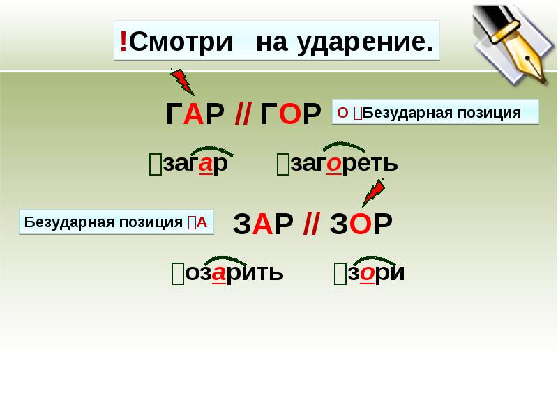 Заре ударение в слове. Правописание приставок ударение. Горами или горами ударение. Зар зор ударение. Загореть безударная.