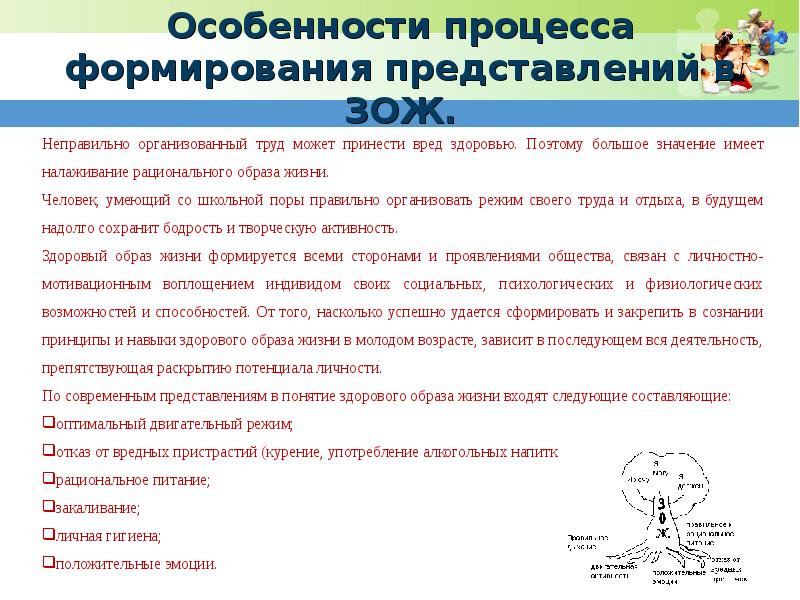 Навыки и принципы. Особенности здорового образа жизни. Особенности формирования здорового образа жизни. Формировать представление о здоровом образе жизни. Характеристика здорового образа жизни.