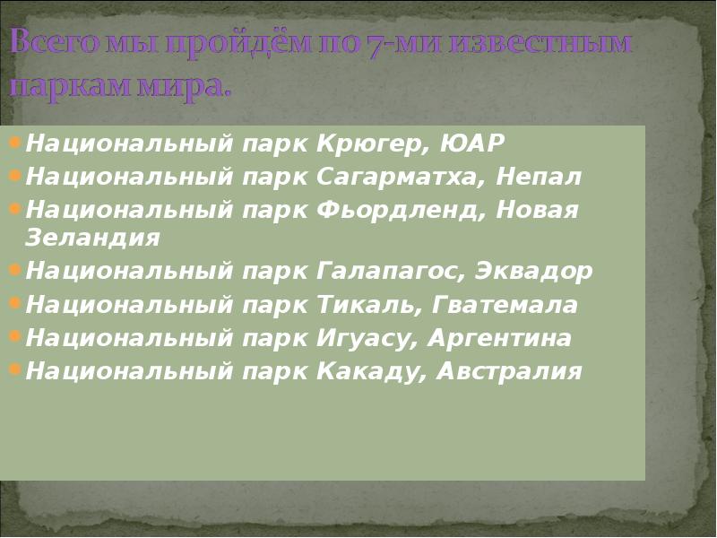 Национальные парки мира проект для 4 класса по окружающему миру