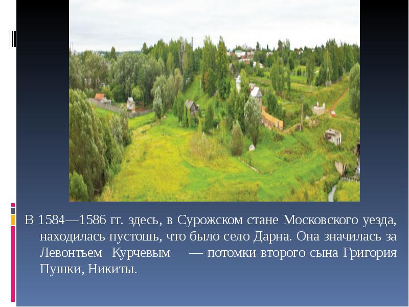 В 1584—1586 гг. здесь, в Сурожском стане Московского уезда, находилась пустошь,