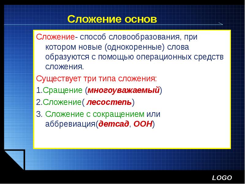 4 типы основ. Сложение основ. Способ сложения основ. Сложение словообразование. Сложение способ образования.