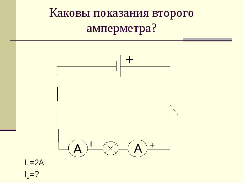 Каковы показания второго амперметра? I1=2А I2=?