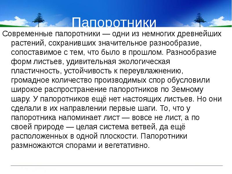 Папоротники
Современные папоротники — одни из немногих древнейших растений, сохранивших Папоротники
Современные папоротники — одни из немногих древнейших растений, сохранивших