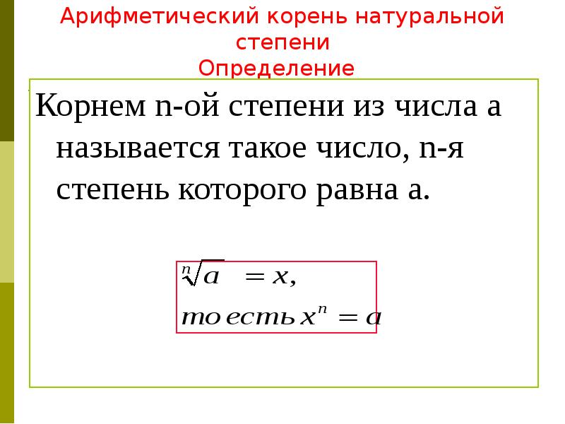 Арифметический корень натуральной степени 10 класс презентация алимов