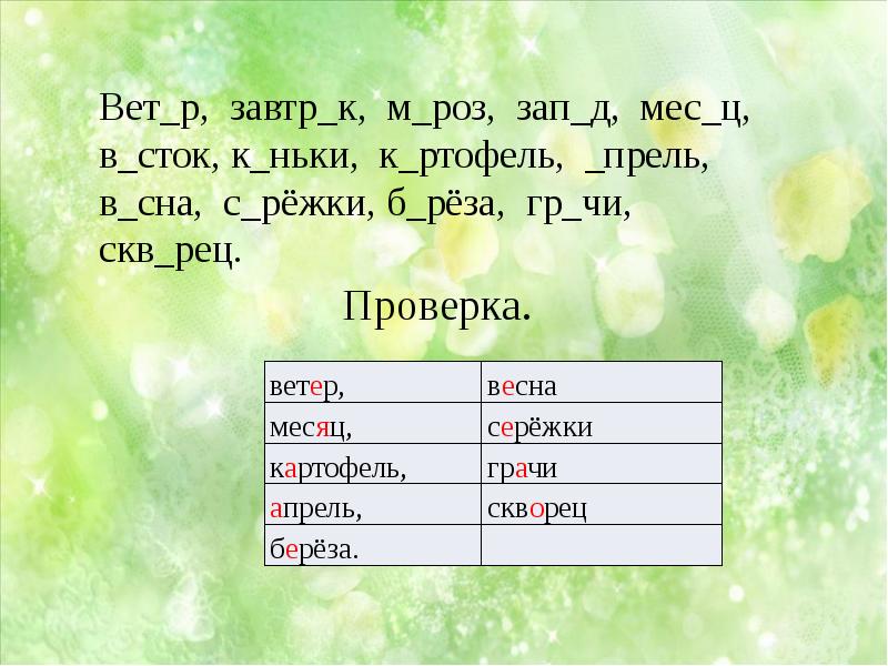 Скворец проверочное. Скворец проверочное слово. Проверить слово Весна. Проверочное слово к слову Весна. Сережки проверочное слово.