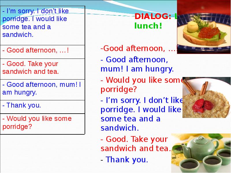 Dialogue “ Let’s introduce”. Let's lunch