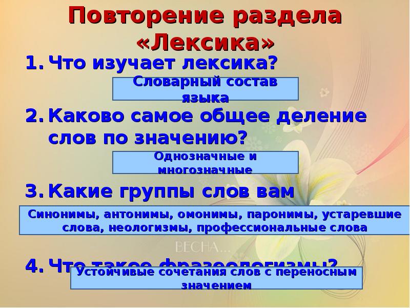 Повторение по теме лексика 6 класс презентация