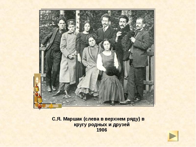 С.Я. Маршак (слева в верхнем ряду) в кругу родных и друзей С.Я. Маршак (слева в верхнем ряду) в кругу родных и друзей