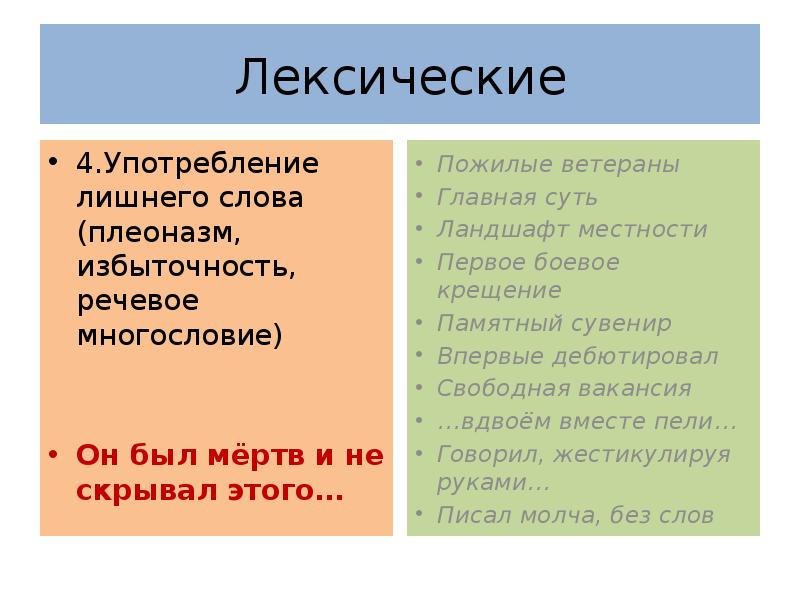 Речевая избыточность как нарушение лексической. Лексический плеоназм. Плеоназм это лексическая ошибка. Употребление лишних слов, лексическая избыточность. Речевые ошибки плеоназм.