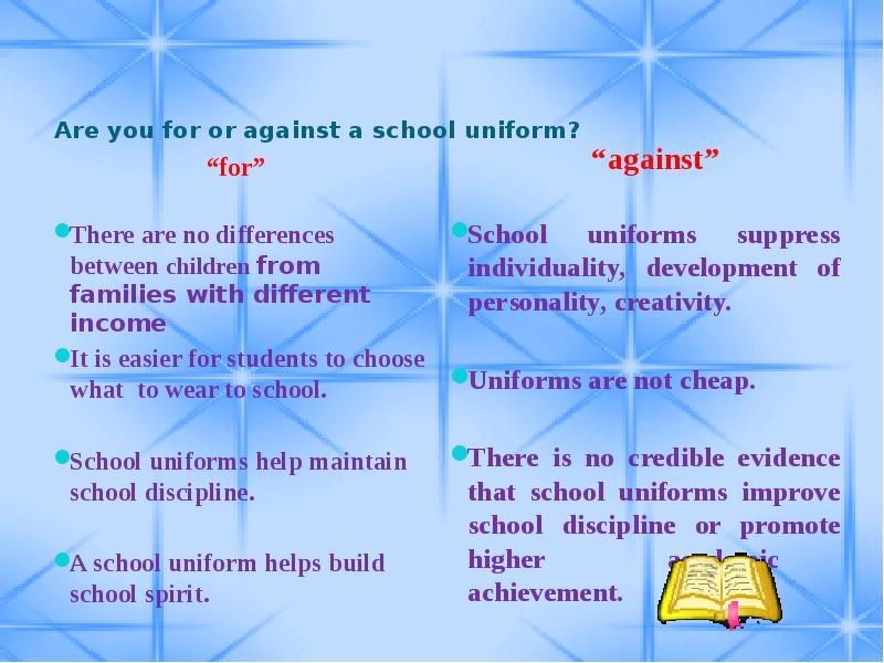 Are you for or against a school uniform?  “for” 