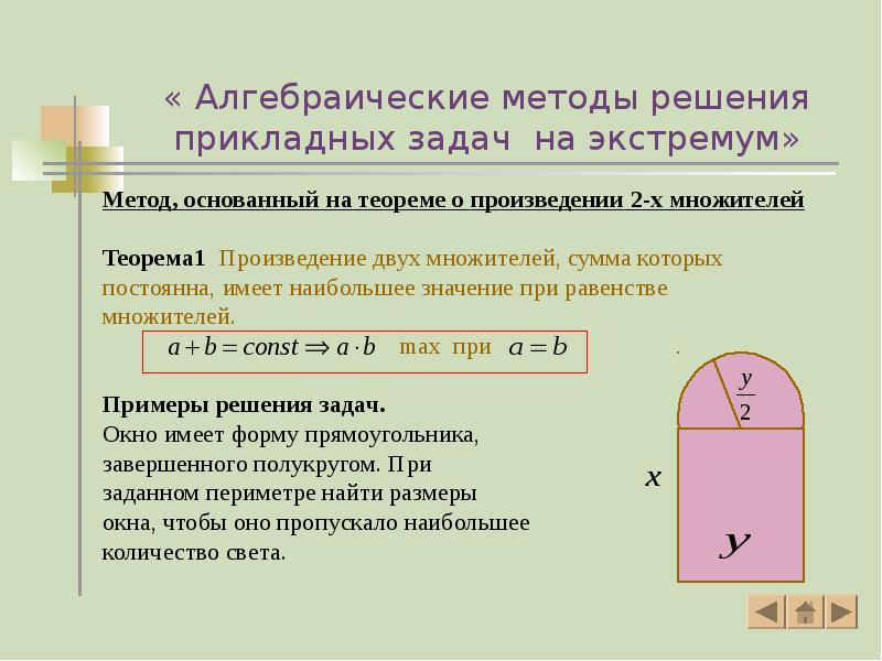 « Алгебраические методы решения прикладных задач на экстремум» « Алгебраические методы решения прикладных задач на экстремум»