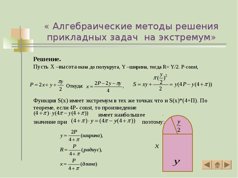 « Алгебраические методы решения прикладных задач на экстремум» « Алгебраические методы решения прикладных задач на экстремум»