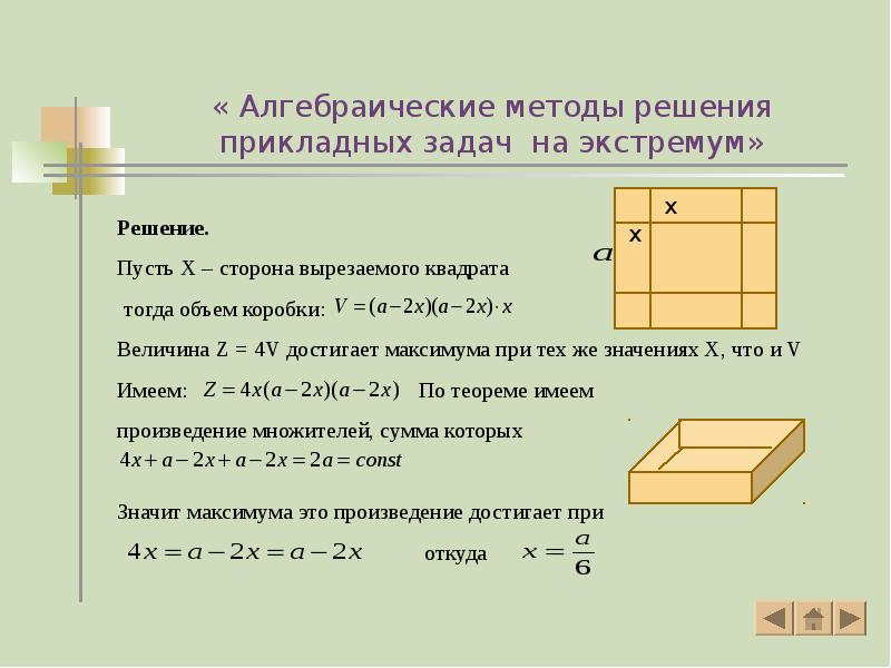 « Алгебраические методы решения прикладных задач на экстремум» « Алгебраические методы решения прикладных задач на экстремум»