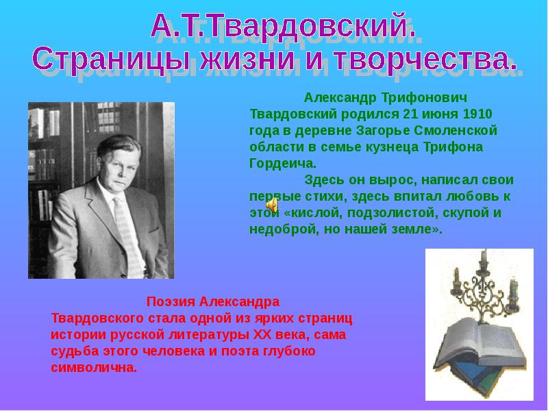 Твардовский презентация 11 класс жизнь и творчество