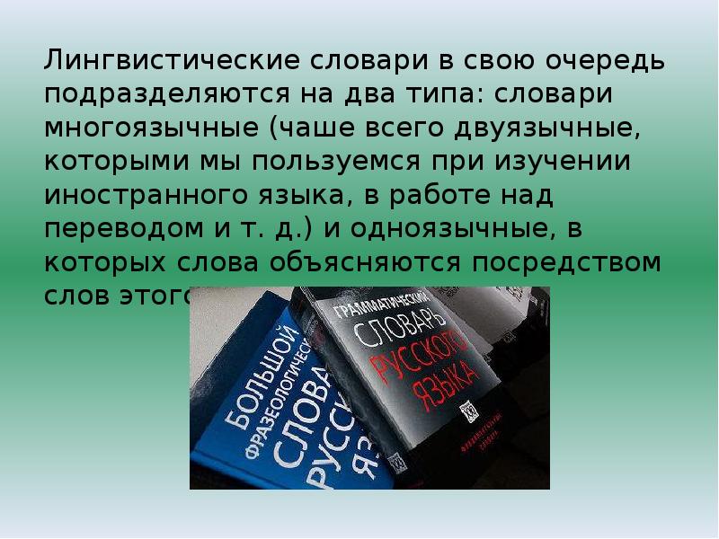 Основные типы лингвистических словарей презентация