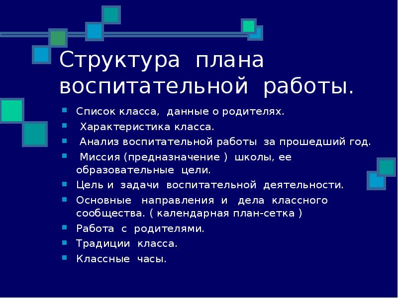 Анализ плана воспитательной работы класса основные разделы плана