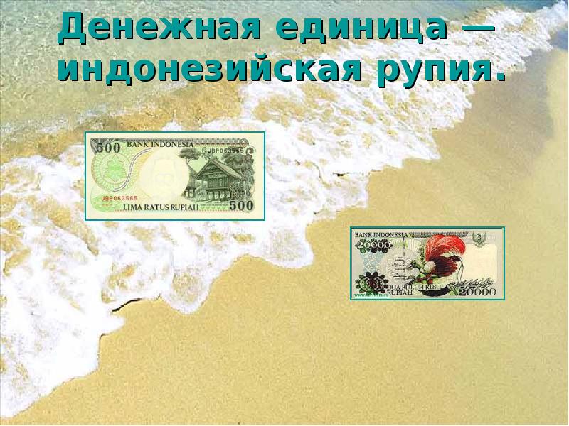 Денежная единица — индонезийская рупия. Денежная единица — индонезийская рупия.
